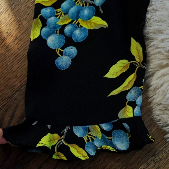 Vintage Betsey Johnson 90s Blueberry Fruit Print Ruffle Slip Midi Dress - Picture 7 of 16